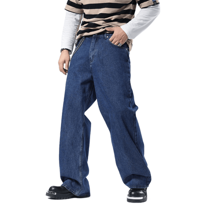 Plaid&Plain Men's Dark Stone Baggy Jeans | Wide Leg Denim Pants for Hip Hop & Skateboarding - Plaid&Plain-B01-Dark Stone-28X28