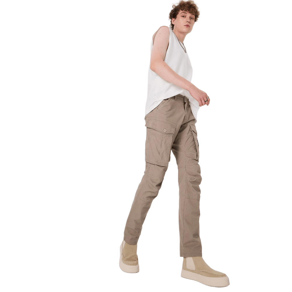 Plaid&Plain Men's Taupe Slim Fit Cargo Pants | Tactical Utility with Articulated Knees | Outdoor Hiking & Workwear - Plaid&Plain-C804-Taupe-28X28