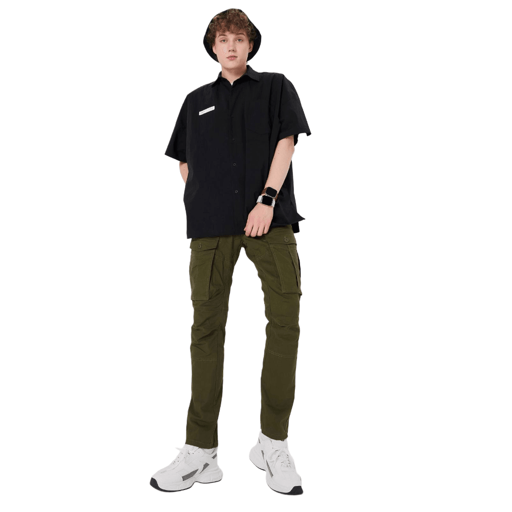 Plaid&Plain Men's Olive Slim Fit Cargo Pants | Tactical Utility with Articulated Knees | Outdoor Hiking & Workwear - Plaid&Plain-C804-Olive-28X28