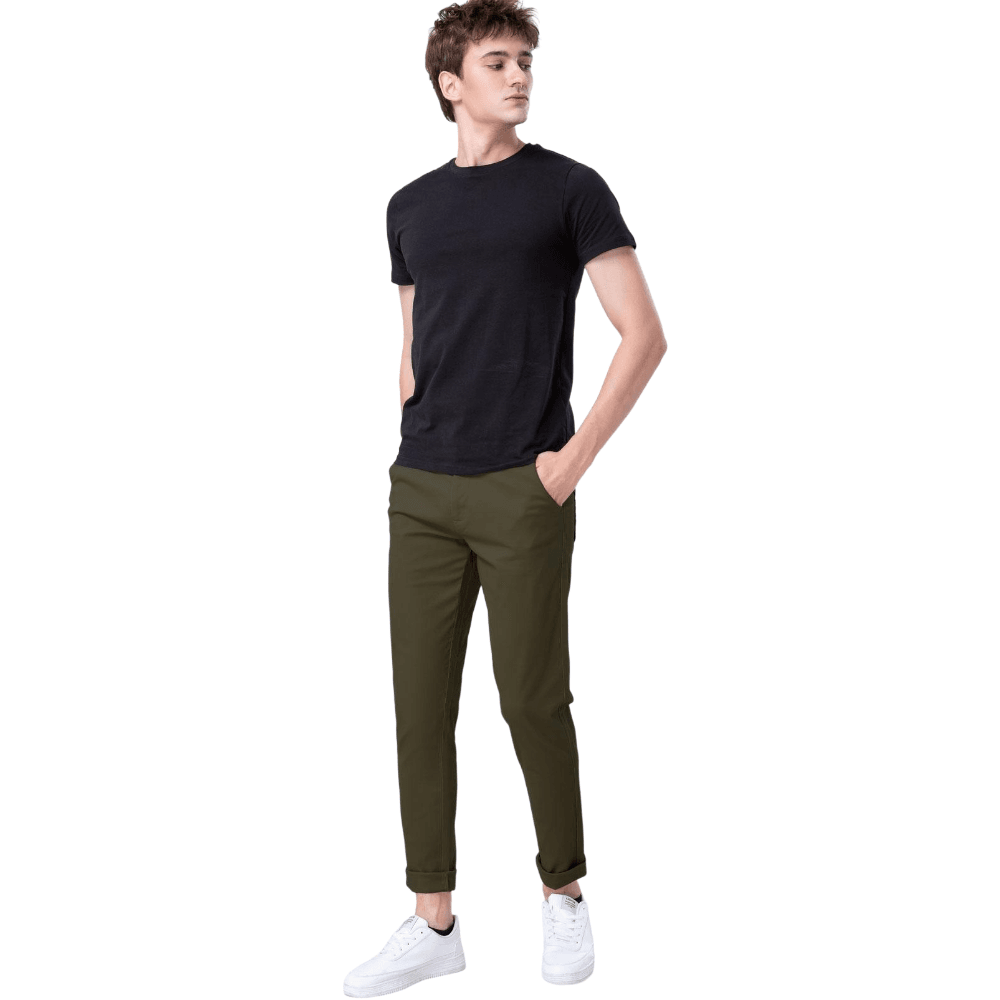 Plaid&Plain Men's Olive Skinny Chinos | Slacks Tapered Trousers Suit Pants - Plaid&Plain-819-Olive-27X28
