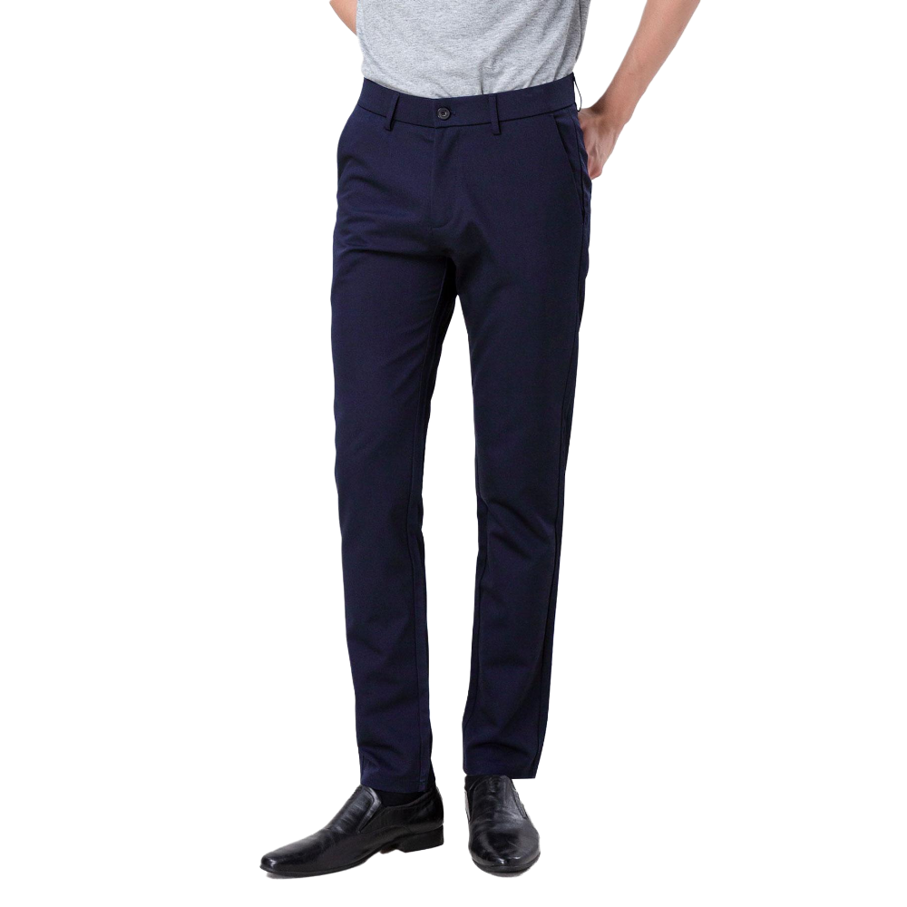 Plaid&Plain Navy Blue Men’s Slim - Fit Dress Pants | Stretch Dress Pants