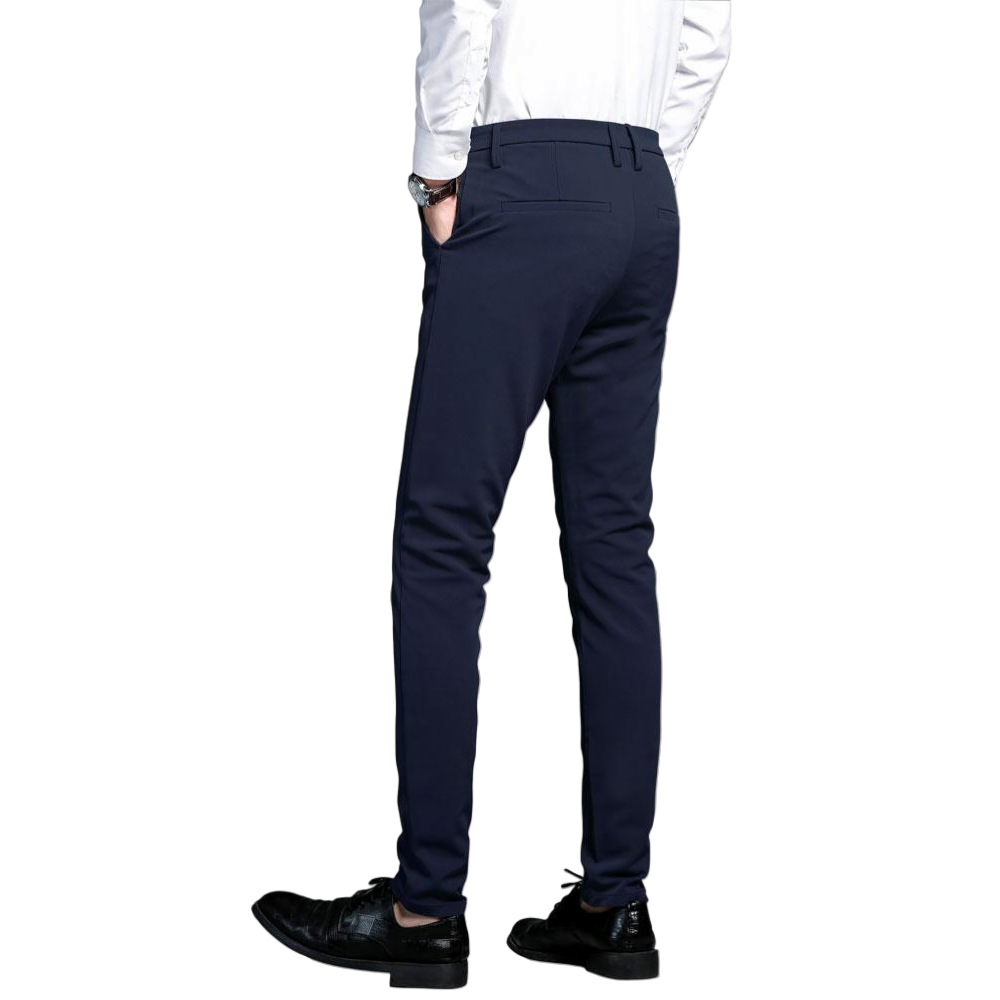 Plaid&Plain Men's Navy Blue Stretch Dress Pants | Skinny Suit Pants