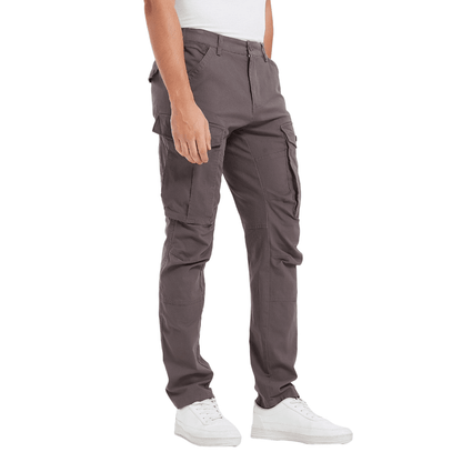 Plaid&Plain Men's Grey Slim Fit Cargo Pants | Tactical Utility with Articulated Knees | Outdoor Hiking & Workwear - Plaid&Plain-C804-Grey-28X28