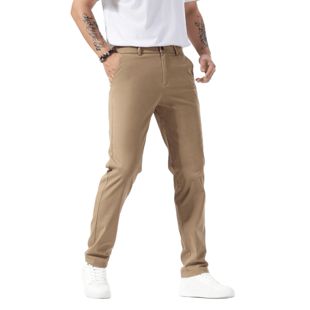 Plaid&Plain Dark Pebble Khaki Men’s Slim - Fit Chinos| Men’s Tapered Chino Pants - Plaid&Plain-8801-Dark Pebble Khaki-27X28