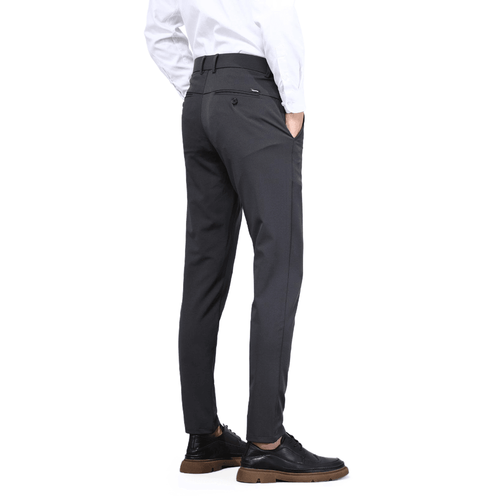 Plaid&Plain Men's Charcoal Slim Fit Dress Pants | 4-Way Flex Stretch Suit Pants - Plaid&Plain-603-Charcoal-27X28
