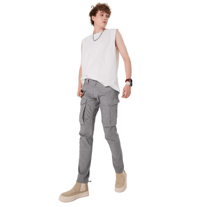 Plaid&Plain Men's Iron Grey Slim Fit Cargo Pants | Tactical Utility with Articulated Knees | Outdoor Hiking & Workwear - Plaid&Plain-C804-Iron Grey-28X28