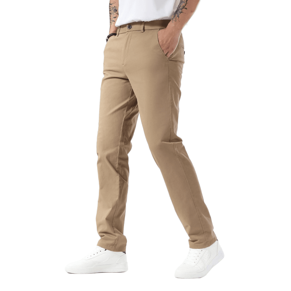 Plaid&Plain Dark Pebble Khaki Men’s Slim - Fit Chinos| Men’s Tapered Chino Pants - Plaid&Plain-8801-Dark Pebble Khaki-27X28