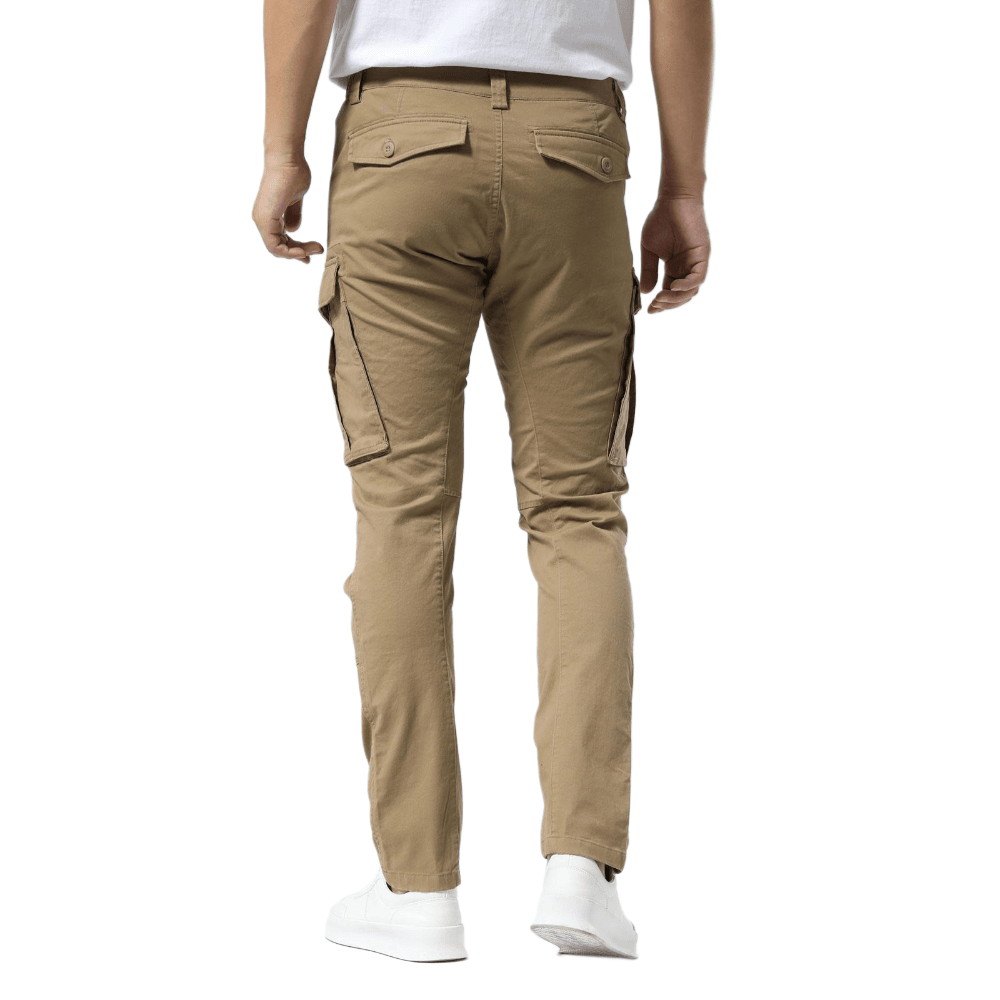 Plaid&Plain Men's Dark Pebble Khaki Slim Fit Cargo Pants | Tactical Utility with Articulated Knees | Outdoor Hiking & Workwear - Plaid&Plain-C804-Dark Pebble Khaki-28X28