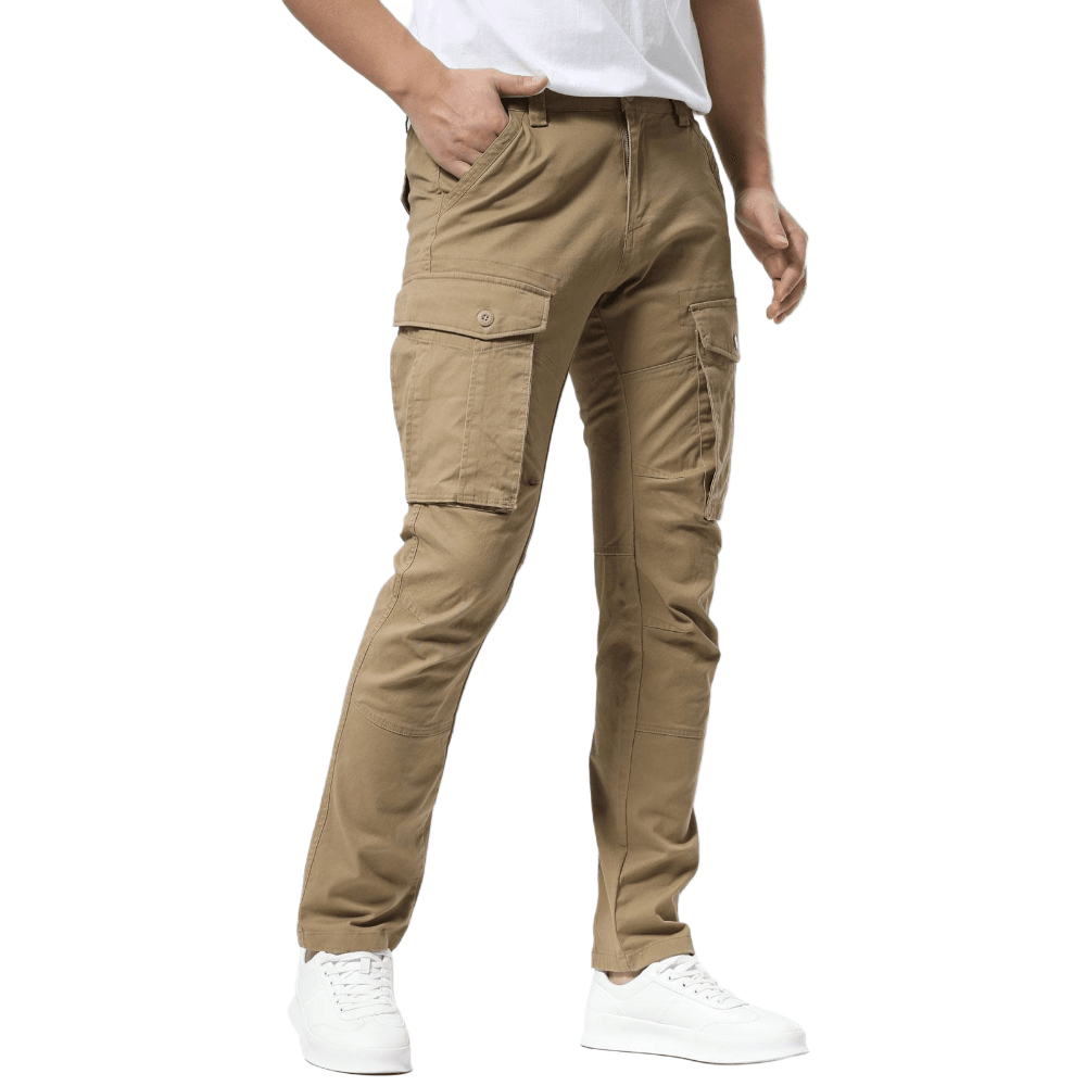 Plaid&Plain Men's Dark Pebble Khaki Slim Fit Cargo Pants | Tactical Utility with Articulated Knees | Outdoor Hiking & Workwear - Plaid&Plain-C804-Dark Pebble Khaki-28X28