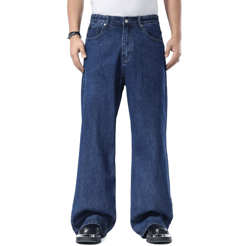 Plaid&Plain Men's Dark Stone Baggy Jeans | Wide Leg Denim Pants for Hip Hop & Skateboarding - Plaid&Plain-B01-Dark Stone-28X28