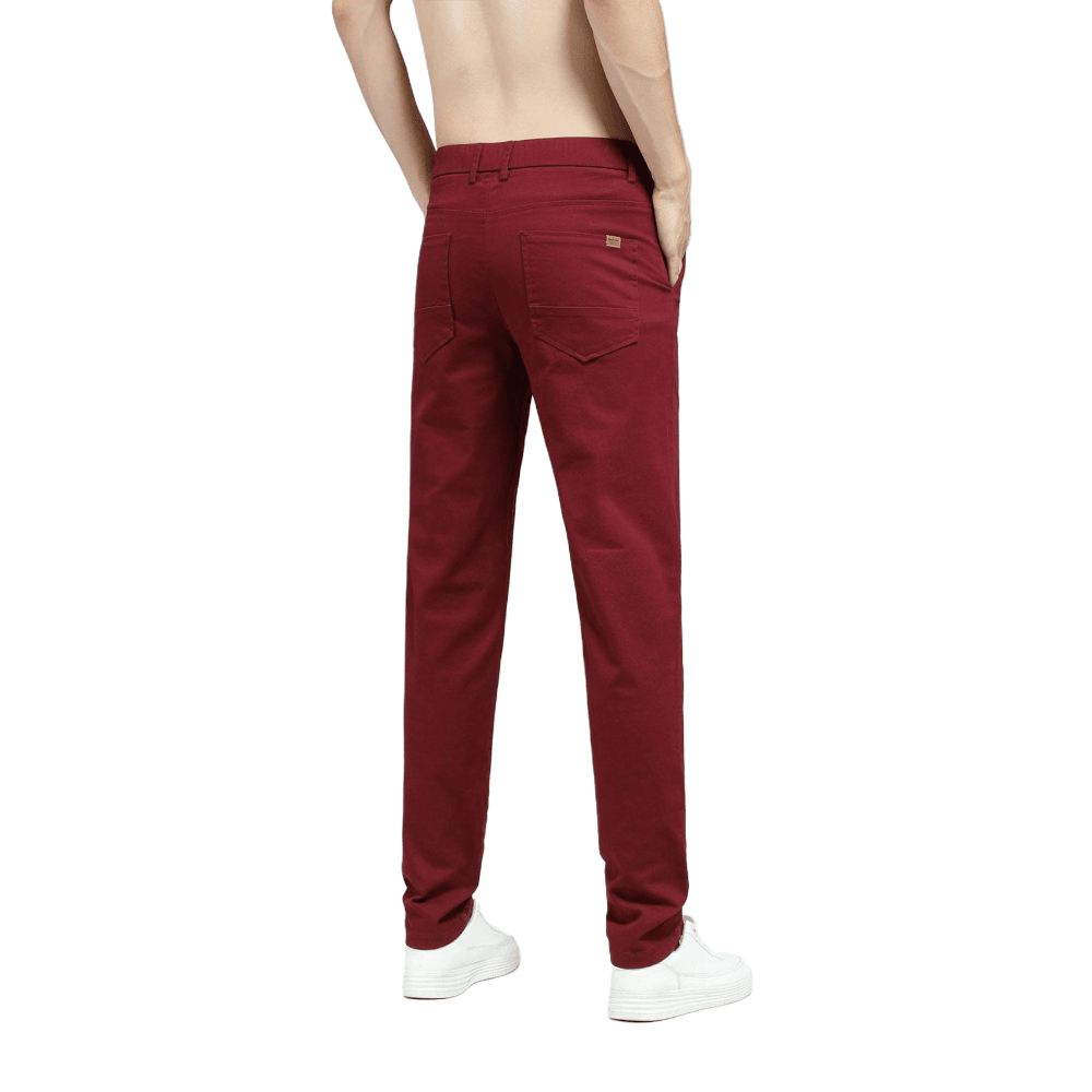 Plaid&Plain Men's Burgundy Skinny Chinos | Slacks Tapered Trousers Suit Pants - Plaid&Plain-819-Burgundy-27X28