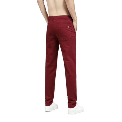 Plaid&Plain Men's Burgundy Skinny Chinos | Slacks Tapered Trousers Suit Pants - Plaid&Plain-819-Burgundy-27X28