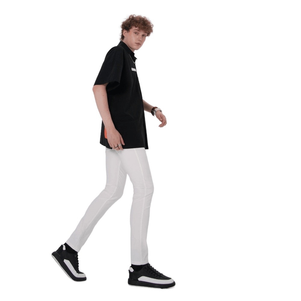 Plaid&Plain Men's White Skinny Stretchy Chinos| Slim Fit Slacks Tapered Trousers - Plaid&Plain-7301-White-28X28