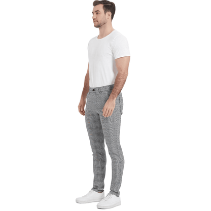 Plaid&Plain Grey Plaid Skinny Men's Chinos | Slacks Tapered Trousers - Plaid&Plain-7301-Grey-Plaid-28X28