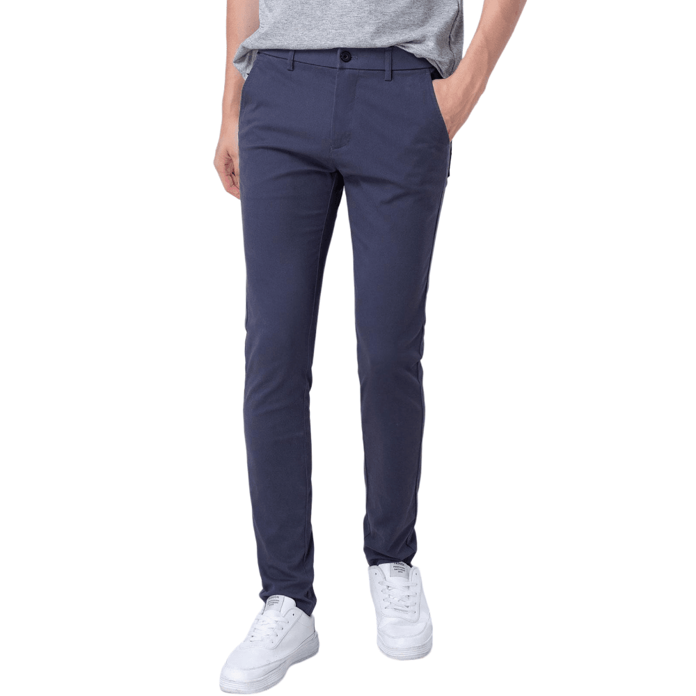 Plaid&Plain Men's Pacific Blue Skinny Chinos | Slacks Tapered Trousers Suit Pants - Plaid&Plain-819-Pacific Blue-27X28