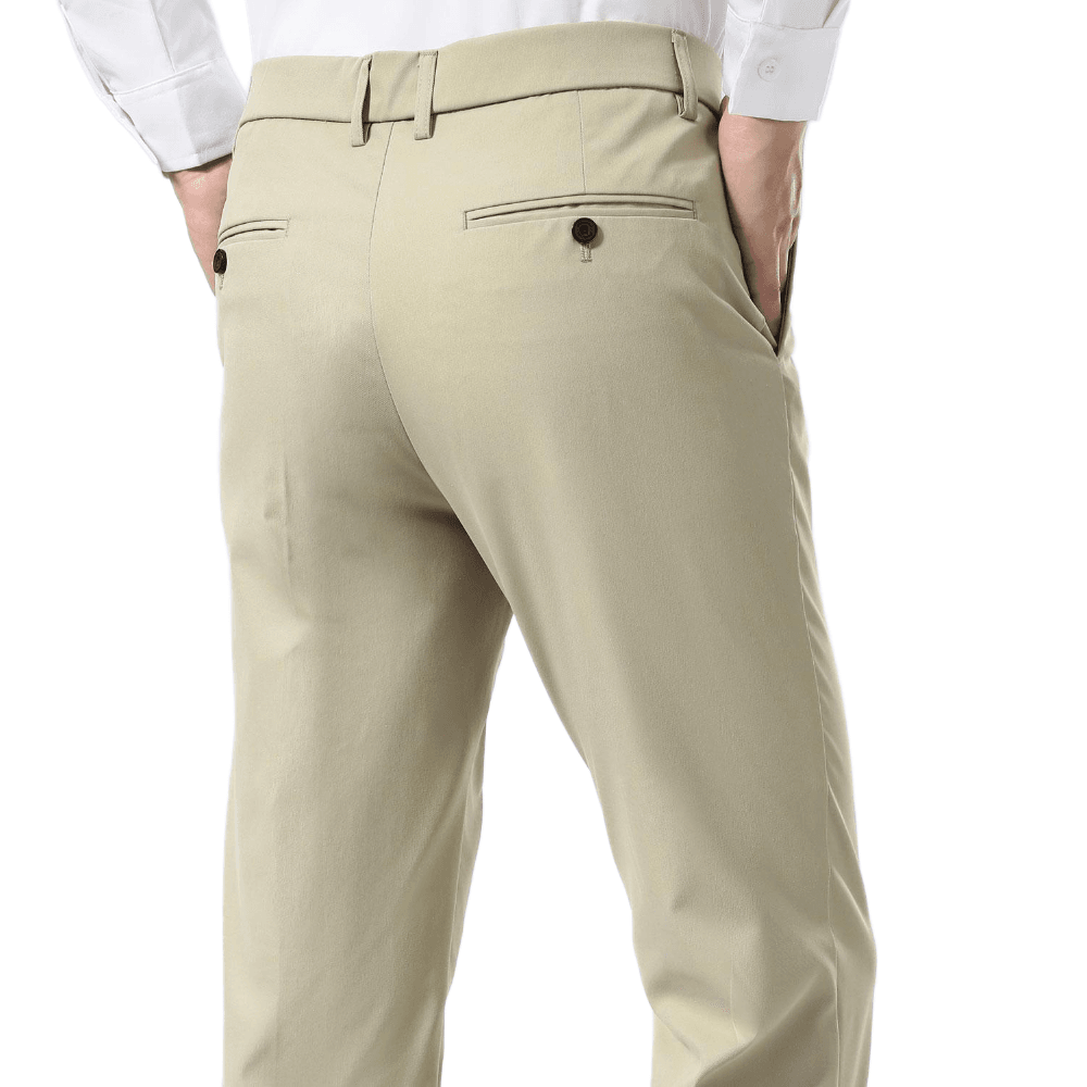 Plaid&Plain Beige Men's Dress Pants | Slim Fit Stretch Comfy Dress Pants - Plaid&Plain-8802-Beige-28x28