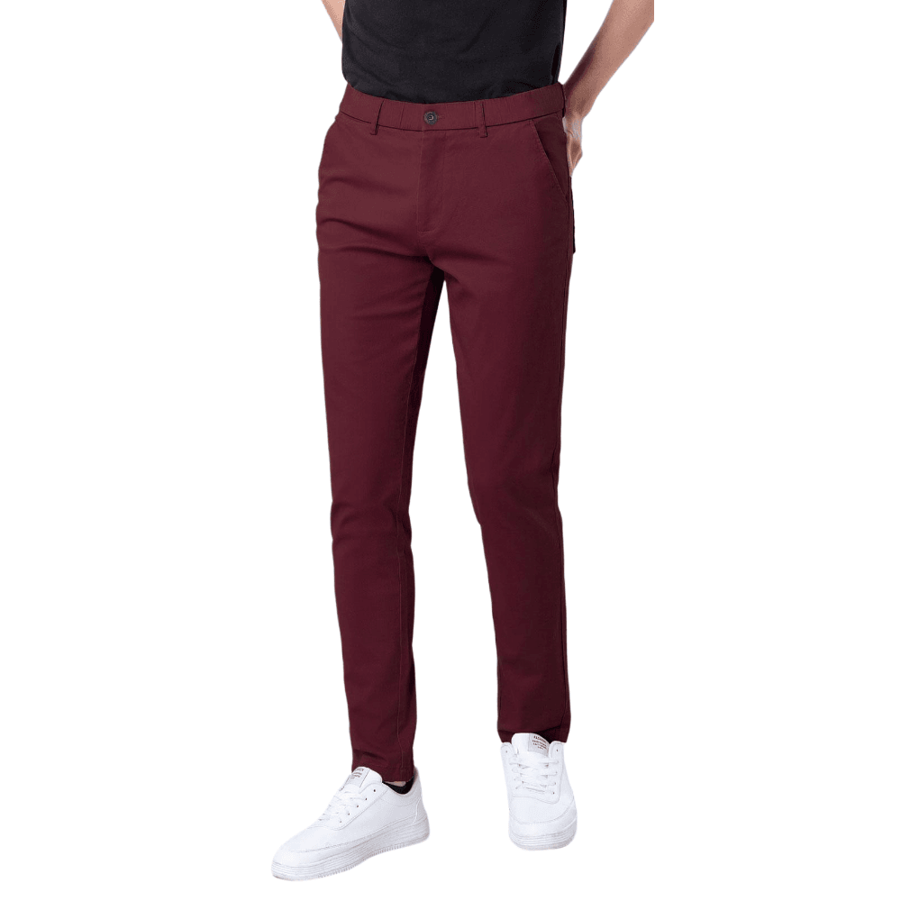 Plaid&Plain Men's Burgundy Skinny Chinos | Slacks Tapered Trousers Suit Pants - Plaid&Plain-819-Burgundy-27X28
