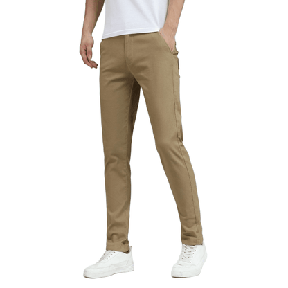 Plaid&Plain Men's Dark Pebble Khaki Skinny Chinos | Slacks Tapered Trousers Suit Pants - Plaid&Plain-819-Dark Pebble Khaki-27X28