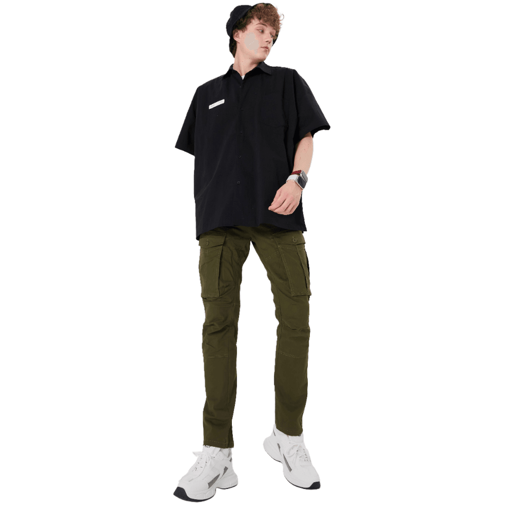 Plaid&Plain Men's Olive Slim Fit Cargo Pants | Tactical Utility with Articulated Knees | Outdoor Hiking & Workwear - Plaid&Plain-C804-Olive-28X28