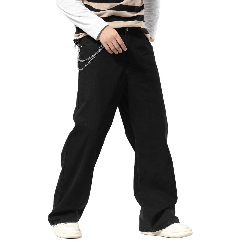 Plaid&Plain Men's Black Baggy Jeans | Wide Leg Denim Pants for Hip Hop & Skateboarding - Plaid&Plain-B01-Black-28X28
