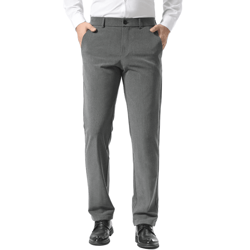 Plaid&Plain Medium Heather Grey Men’s Slim - Fit Dress Pants | Stretch Dress Pants - Plaid&Plain-8101-Medium Heather Grey-27X28