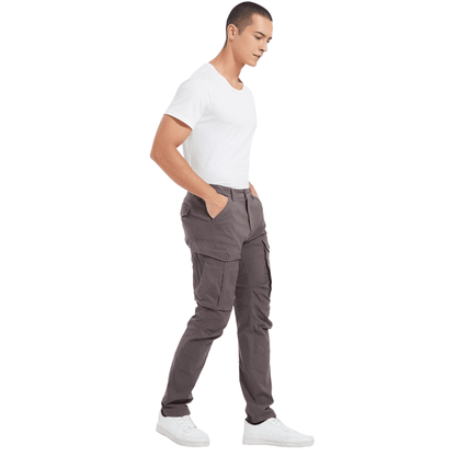Plaid&Plain Men's Grey Slim Fit Cargo Pants | Tactical Utility with Articulated Knees | Outdoor Hiking & Workwear - Plaid&Plain-C804-Grey-28X28