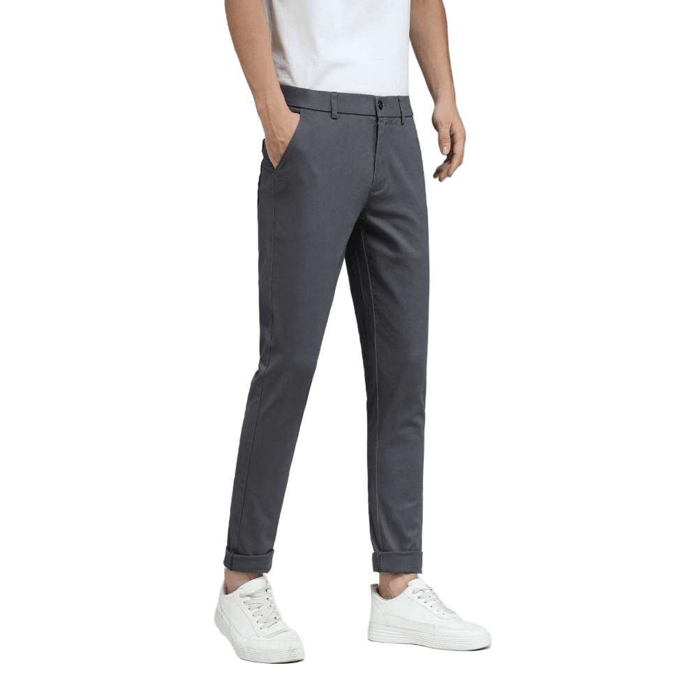 Plaid&Plain Men's Grey Skinny Chinos | Slacks Tapered Trousers Suit Pants - Plaid&Plain-819-Grey-27X28