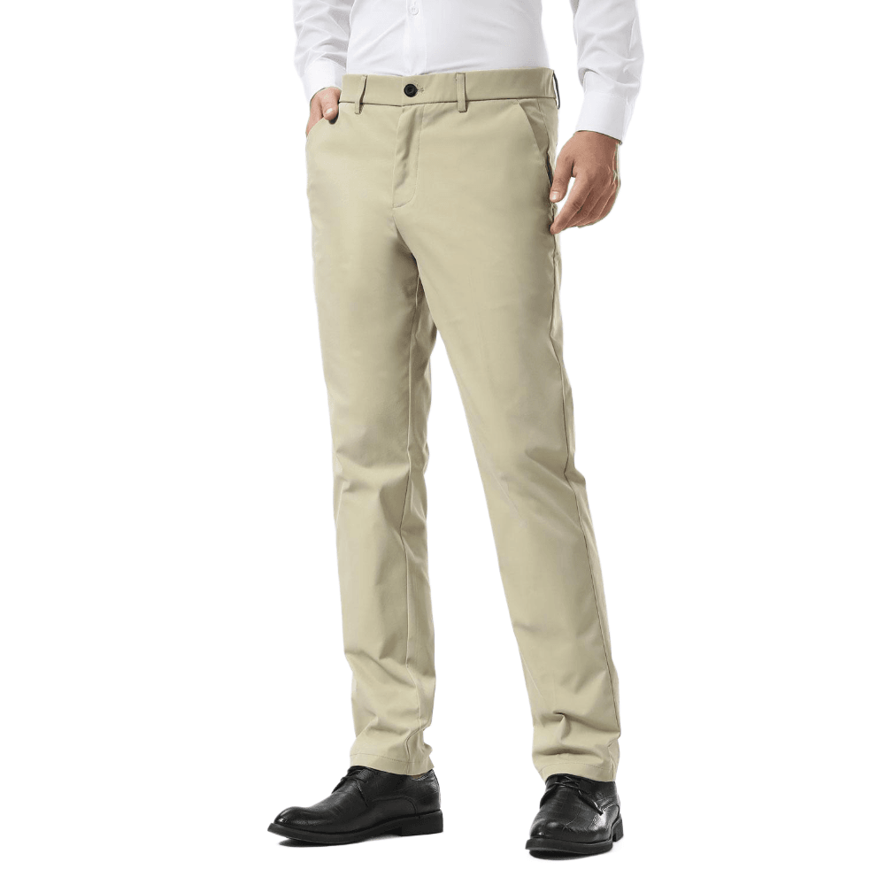 Plaid&Plain Beige Men's Dress Pants | Slim Fit Stretch Comfy Dress Pants - Plaid&Plain-8802-Beige-28x28
