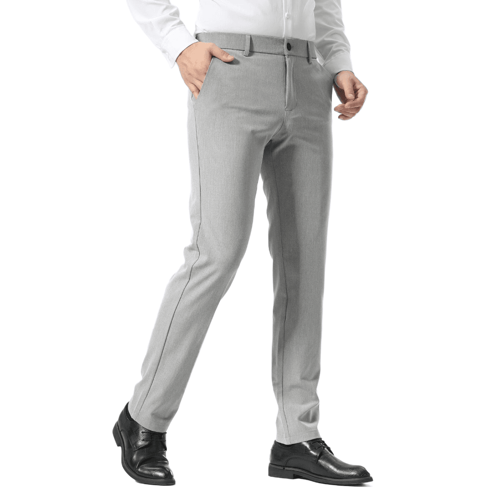 Plaid&Plain Light Heather Grey Men’s Slim - Fit Dress Pants | Stretch Dress Pants - Plaid&Plain-8101-Light Heather Grey-27X28