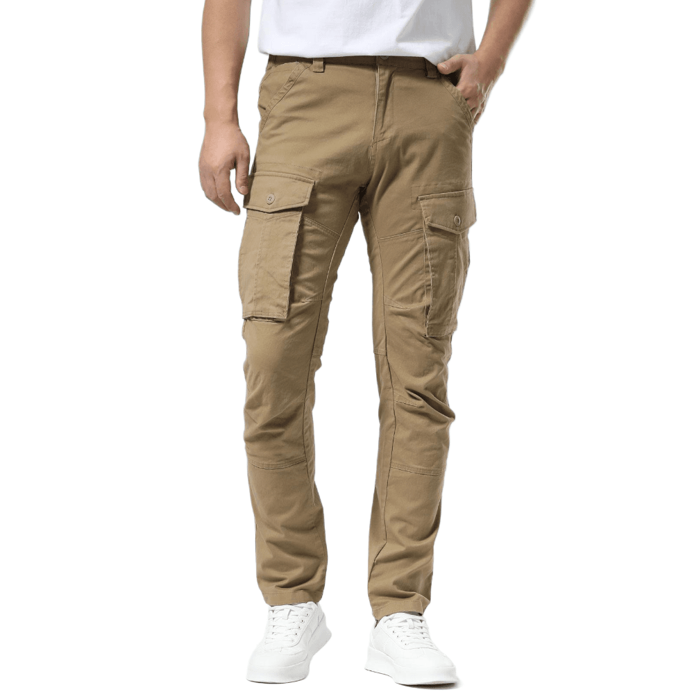 Plaid&Plain Men's Dark Pebble Khaki Slim Fit Cargo Pants | Tactical Utility with Articulated Knees | Outdoor Hiking & Workwear - Plaid&Plain-C804-Dark Pebble Khaki-28X28