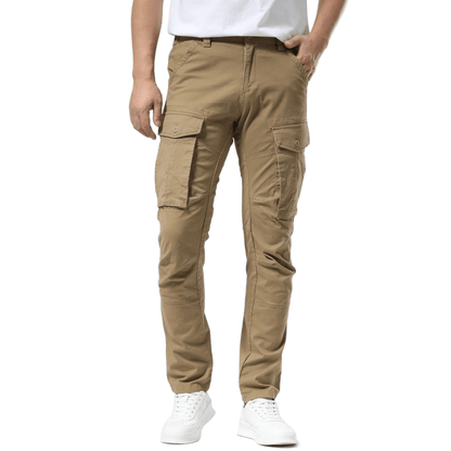Plaid&Plain Men's Dark Pebble Khaki Slim Fit Cargo Pants | Tactical Utility with Articulated Knees | Outdoor Hiking & Workwear - Plaid&Plain-C804-Dark Pebble Khaki-28X28