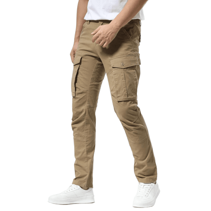 Plaid&Plain Men's Dark Pebble Khaki Slim Fit Cargo Pants | Tactical Utility with Articulated Knees | Outdoor Hiking & Workwear - Plaid&Plain-C804-Dark Pebble Khaki-28X28