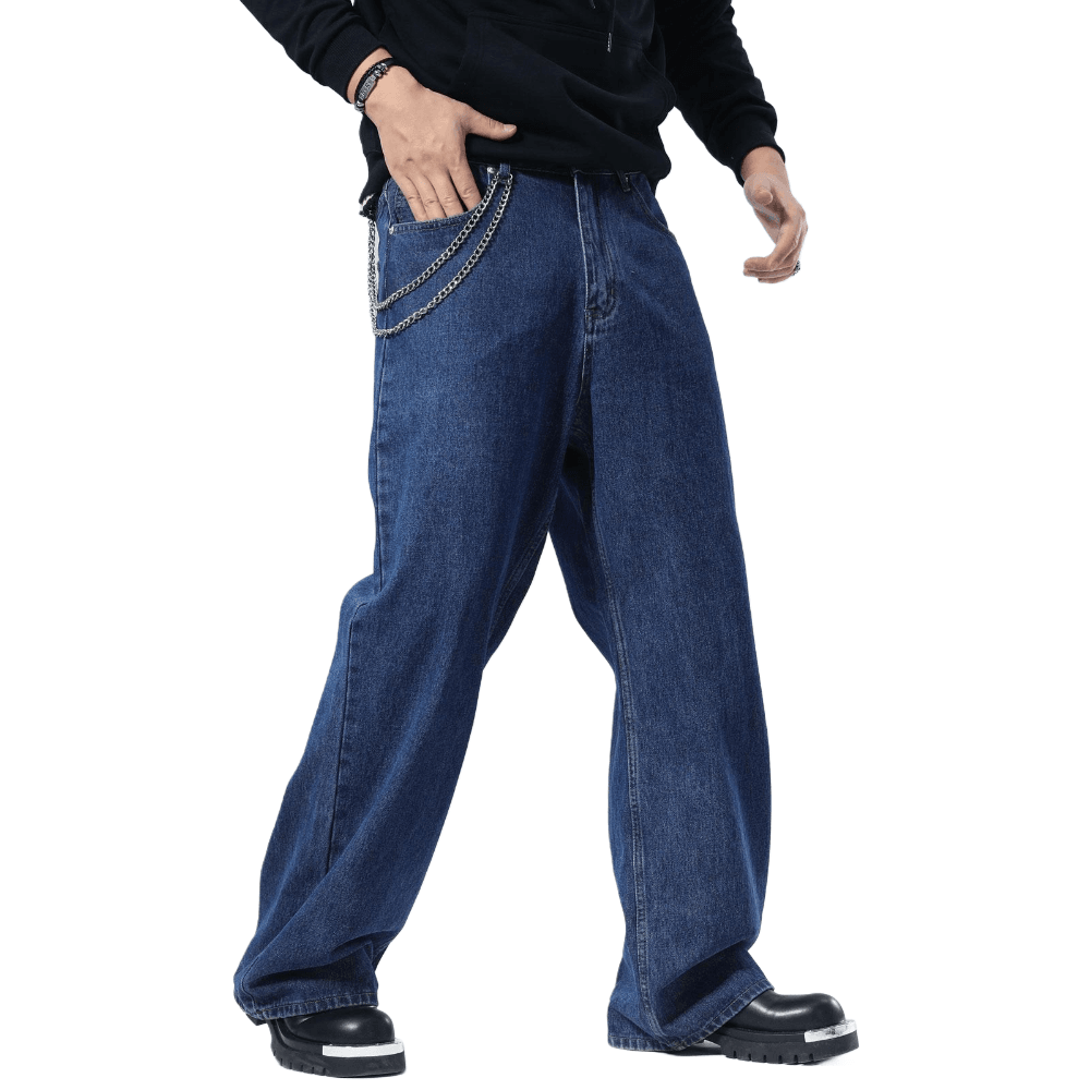 Plaid&Plain Men's Dark Stone Baggy Jeans | Wide Leg Denim Pants for Hip Hop & Skateboarding - Plaid&Plain-B01-Dark Stone-28X28