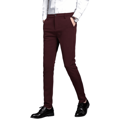 Plaid&Plain Men's Burgundy Stretch Dress Pants | Skinny Suit Pants - Plaid&Plain-7101-Burgundy-27WX28L