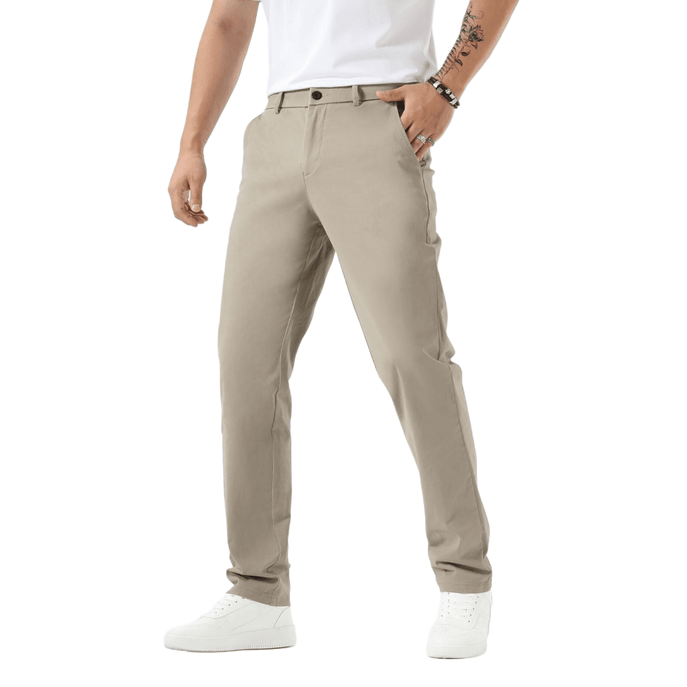 Plaid&Plain Taupe Men’s Slim Fit Chinos | Men’s Tapered Chino Pants - Plaid&Plain-8801-Taupe-27X28
