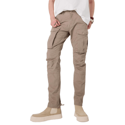 Plaid&Plain Men's Taupe Slim Fit Cargo Pants | Tactical Utility with Articulated Knees | Outdoor Hiking & Workwear - Plaid&Plain-C804-Taupe-28X28