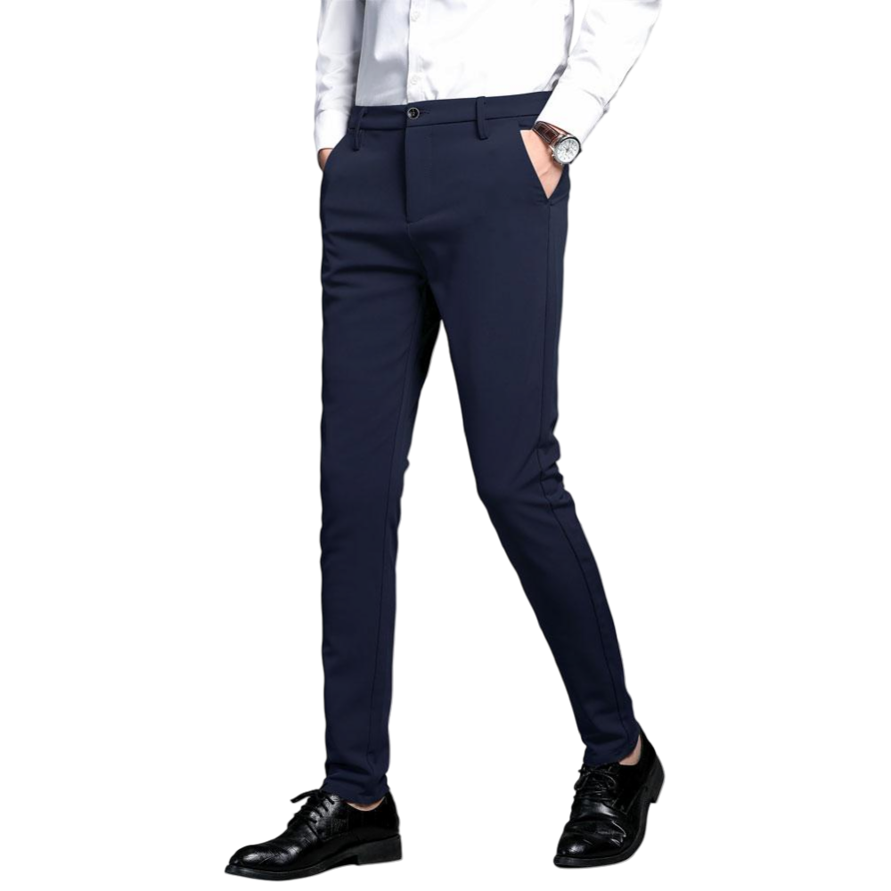 Plaid&Plain Men's Navy Blue Stretch Dress Pants | Skinny Suit Pants