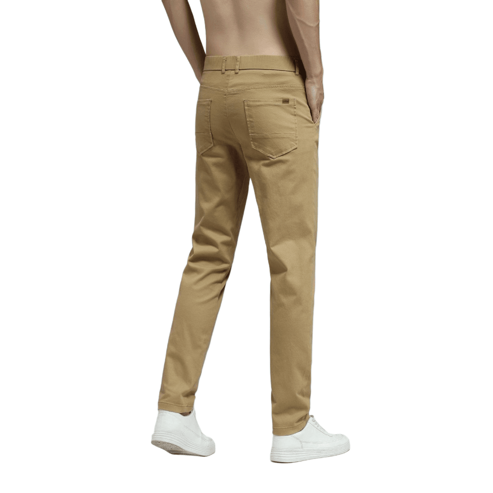Plaid&Plain Men's British Khaki Skinny Chinos | Slacks Tapered Trousers Suit Pants - Plaid&Plain-819-British Khaki-27X28