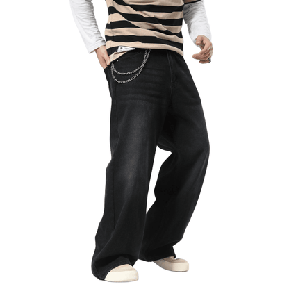 Plaid&Plain Men's Washed Black Baggy Jeans | Wide Leg Denim Pants for Hip Hop & Skateboarding - Plaid&Plain-B01-Washed Black-28X28