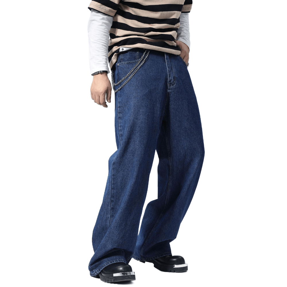Plaid&Plain Men's Dark Stone Baggy Jeans | Wide Leg Denim Pants for Hip Hop & Skateboarding - Plaid&Plain-B01-Dark Stone-28X28