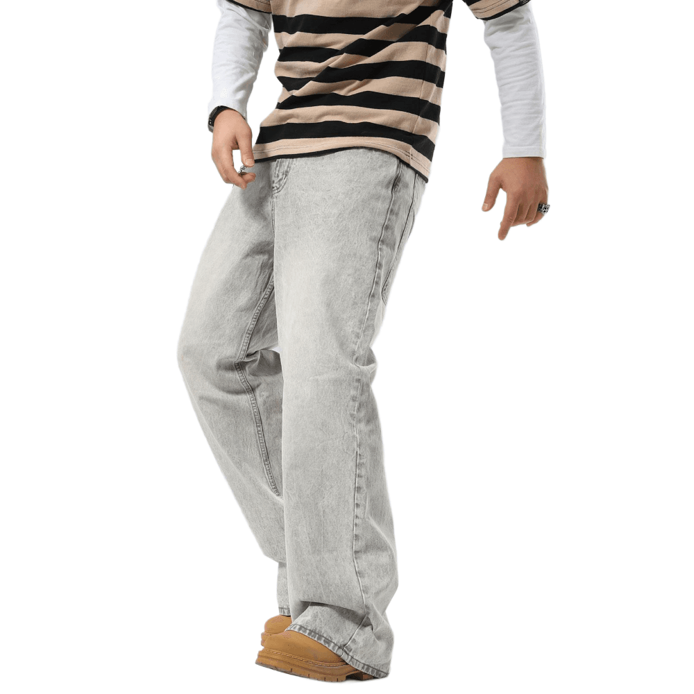 Plaid&Plain Men's Washed Grey Baggy Jeans | Wide Leg Denim Pants for Hip Hop & Skateboarding - Plaid&Plain-B01-Washed Grey-28X28