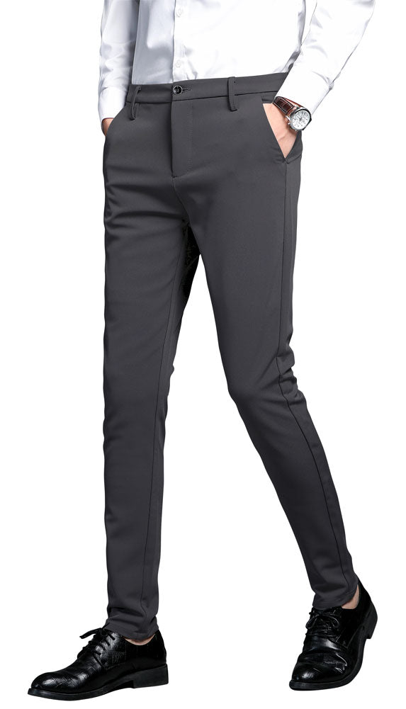 Plaid&Plain Men's Charcoal Stretch Dress Pants | Skinny Suit Pants
