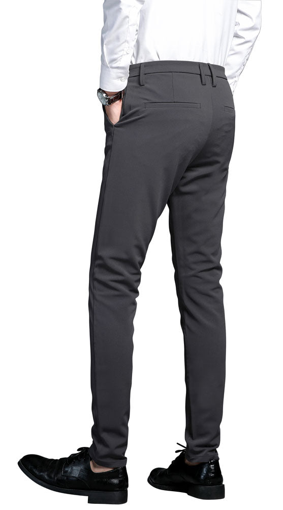 Plaid&Plain Men's Charcoal Stretch Dress Pants | Skinny Suit Pants